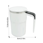 Dimensions du mug blanc indiquées sur le visuel : hauteur de 13,8 cm et mesure horizontale de 8 cm