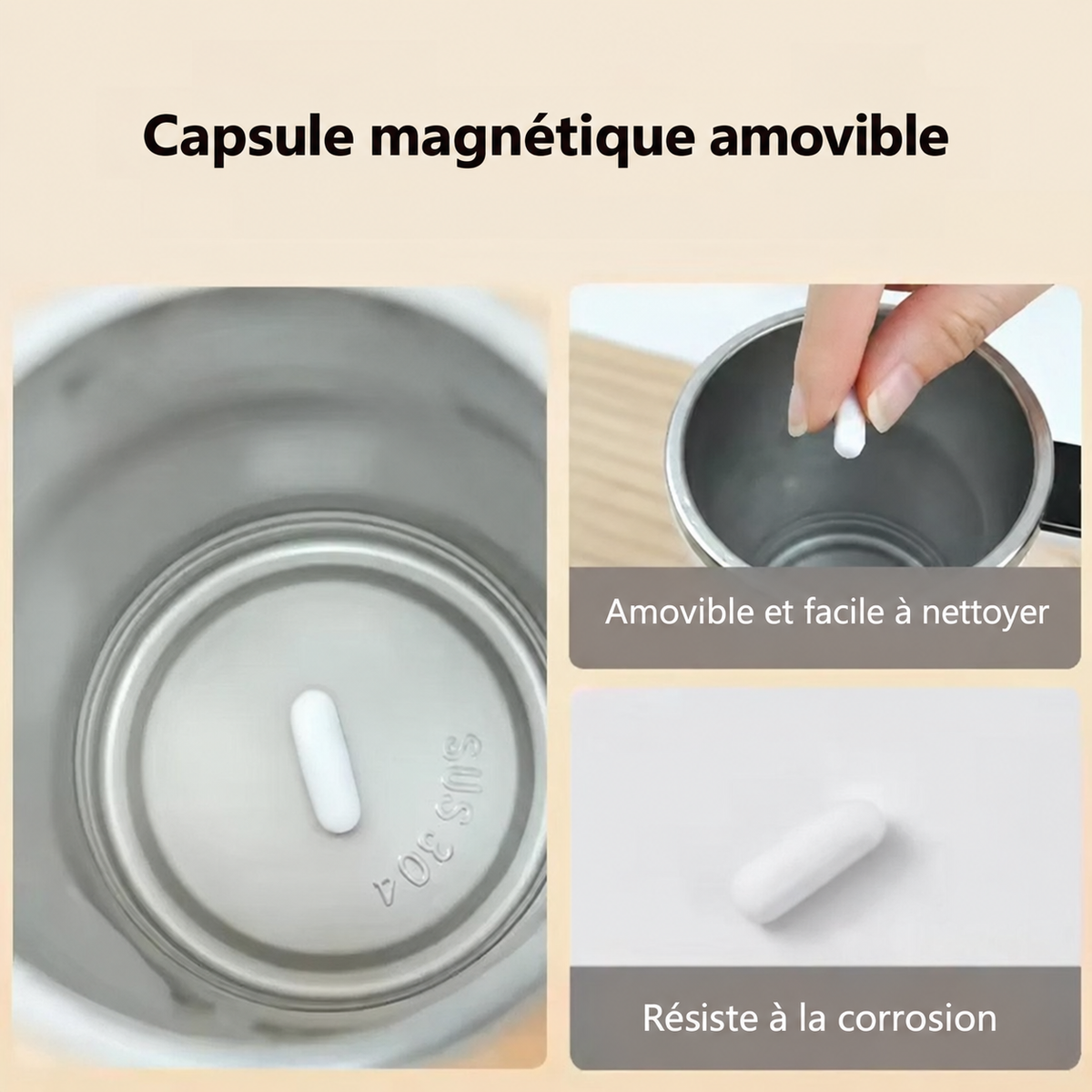 Capsule magnétique amovible, facile à nettoyer et résistante à la corrosion